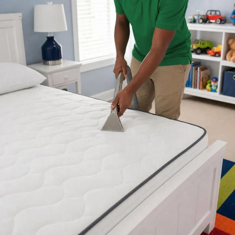 Twin mattress cleaning kids room houston Twin mattress cleaning in a Houston kids room with a white bed frame and colorful rug (for illustrative purposes only)